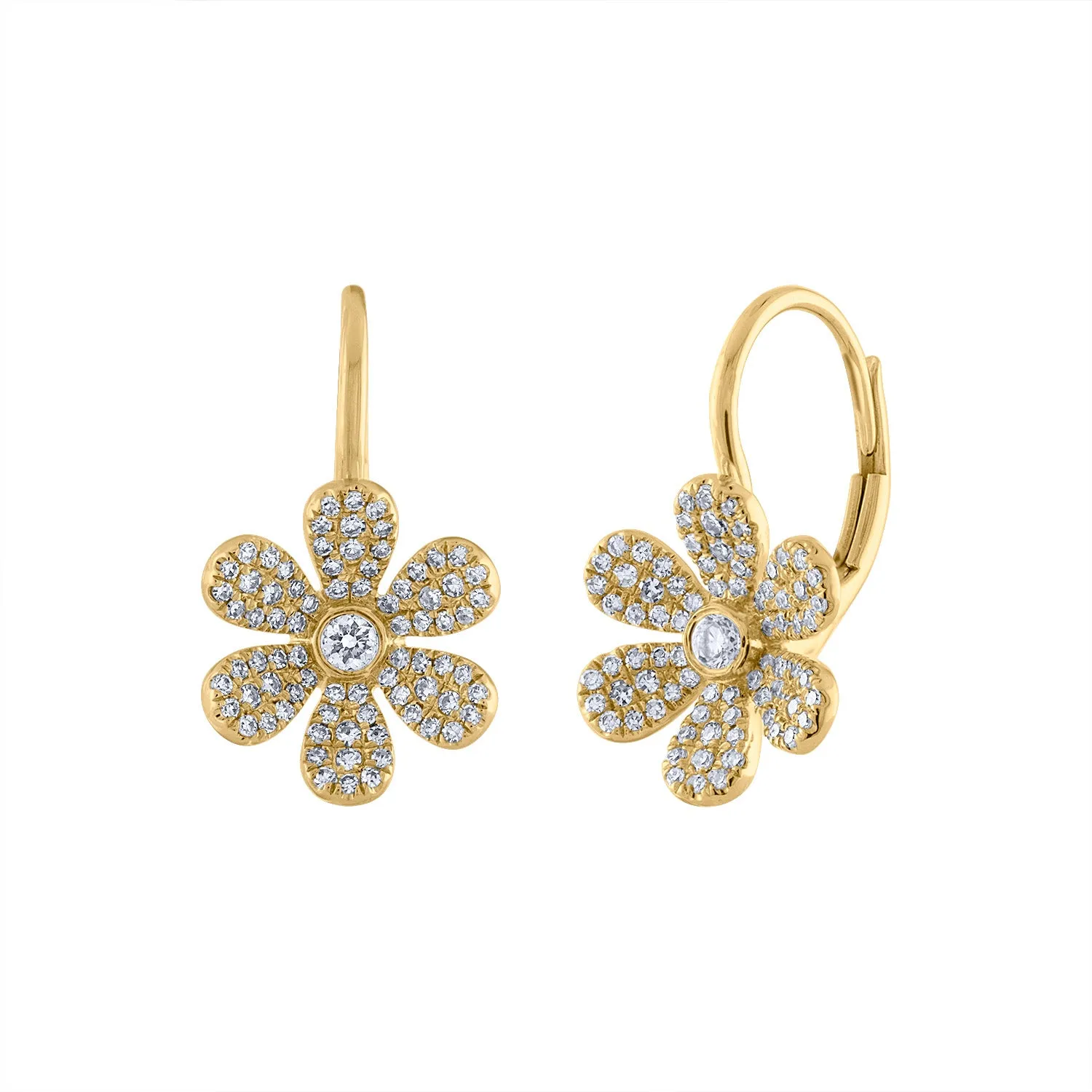 14KT GOLD DIAMOND DAISY EURO EARRING