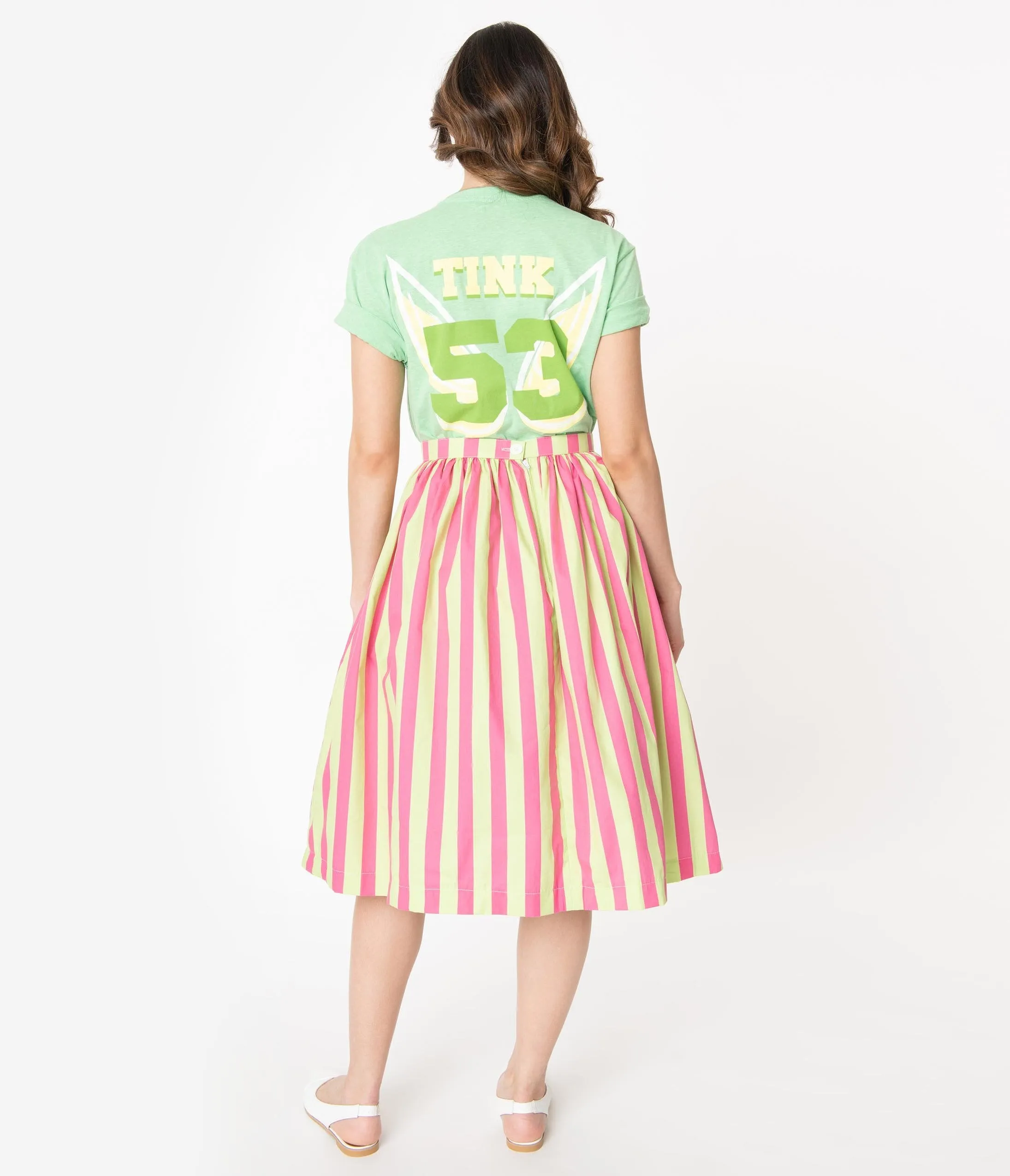 1950s Style Pink & Mint Green Stripe Swing Skirt