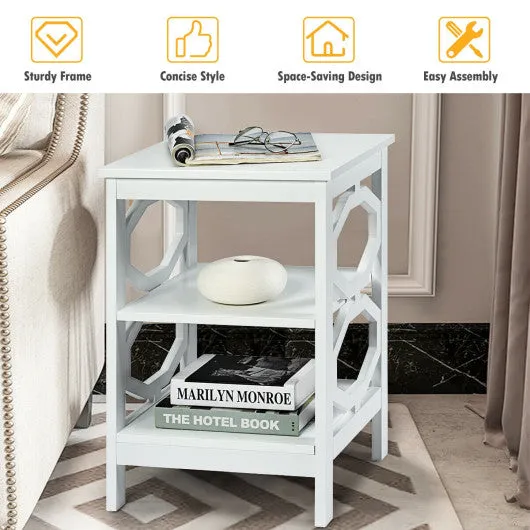 2 Pieces 3-tier Nightstand Sofa Side End Accent Table Storage Display Shelf-White