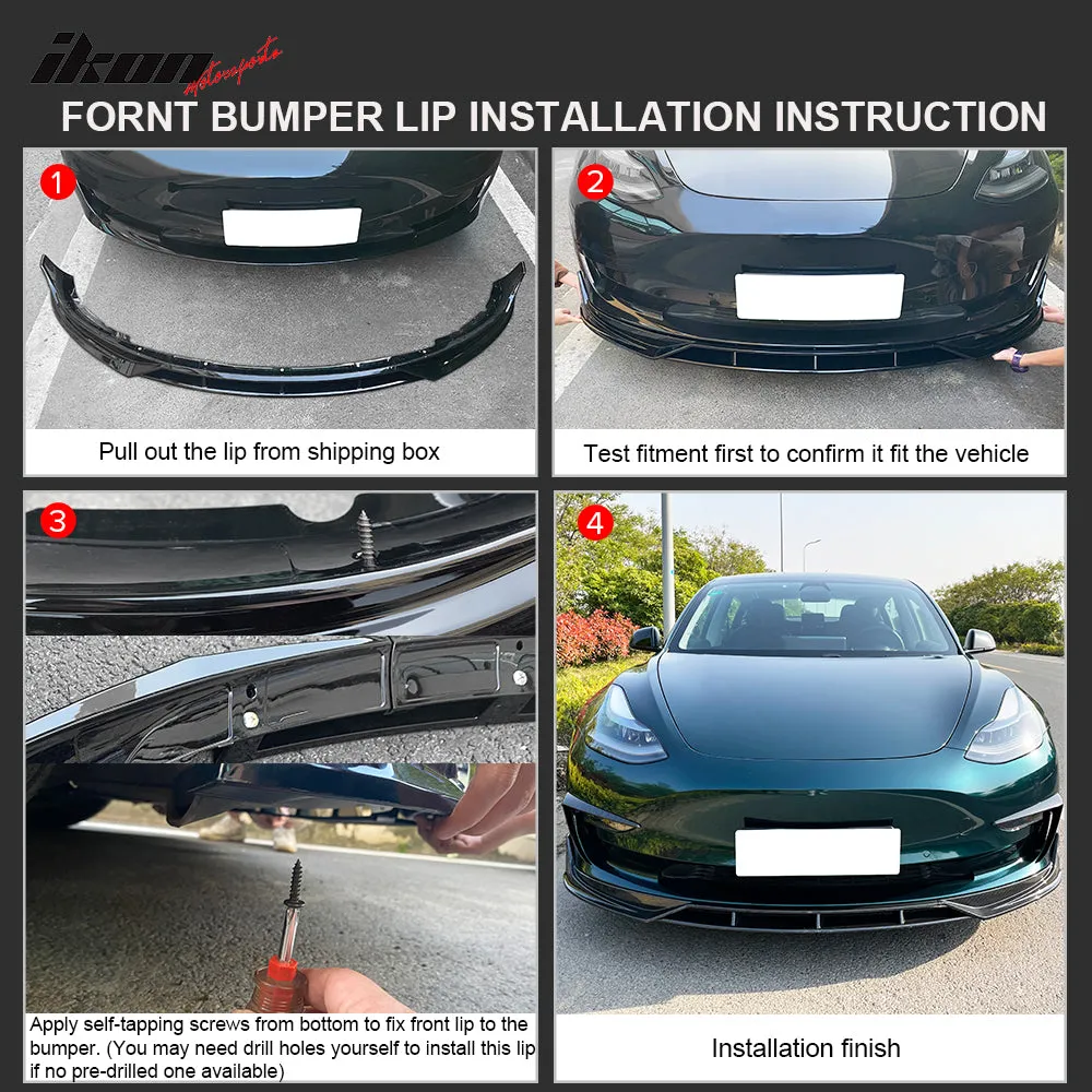 2017-2023 Tesla Model 3 4PC Front Bumper Lip Spoiler