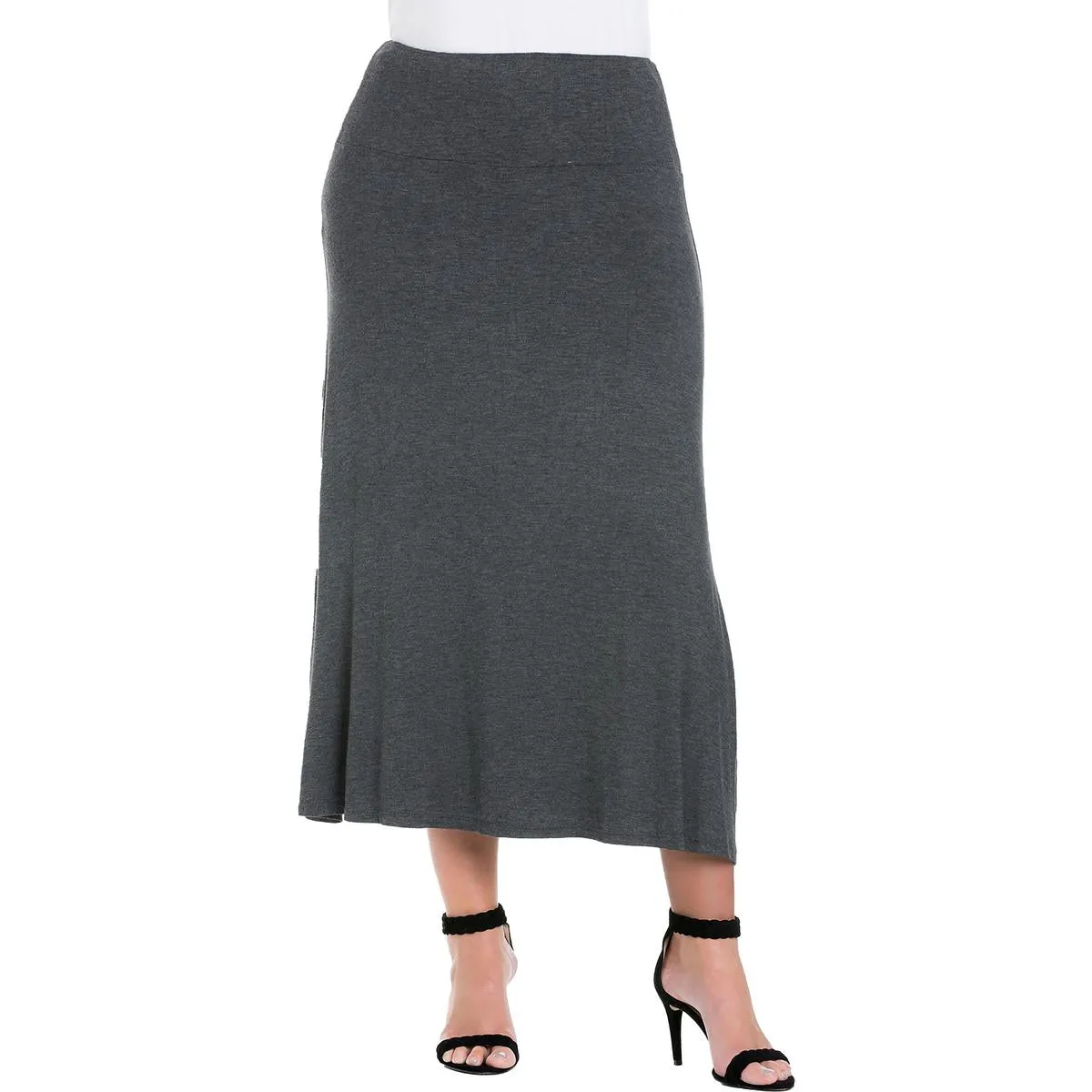 24seven Comfort Apparel Womens Plus Stretch Long Maxi Skirt