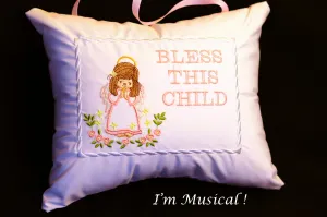 Angel Girl Music Box Pillow -- Personalized Embroidered MUSICAL Keepsake - Baptism, Christening, Confirmation, Memorial