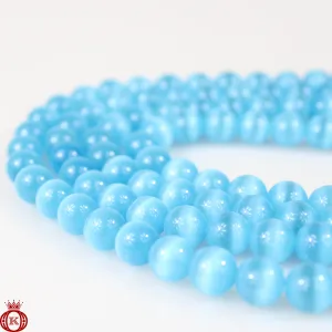 Aqua Blue Cats Eye Beads Smooth Round