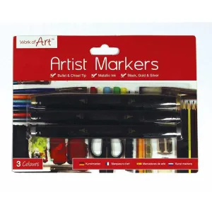 Art Markers - 3 Pack Bullet Chisel Tip Metallic Ink Drawing Craft Supplies