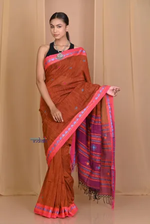 Authentic Handloom Pure Cotton Jamdhani - Rust Orange with Beautiful Pallu