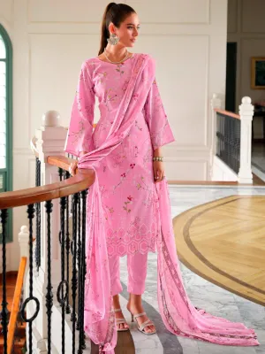 Belliza Cotton Linen Embroidered Unstitched Suit Set Pink