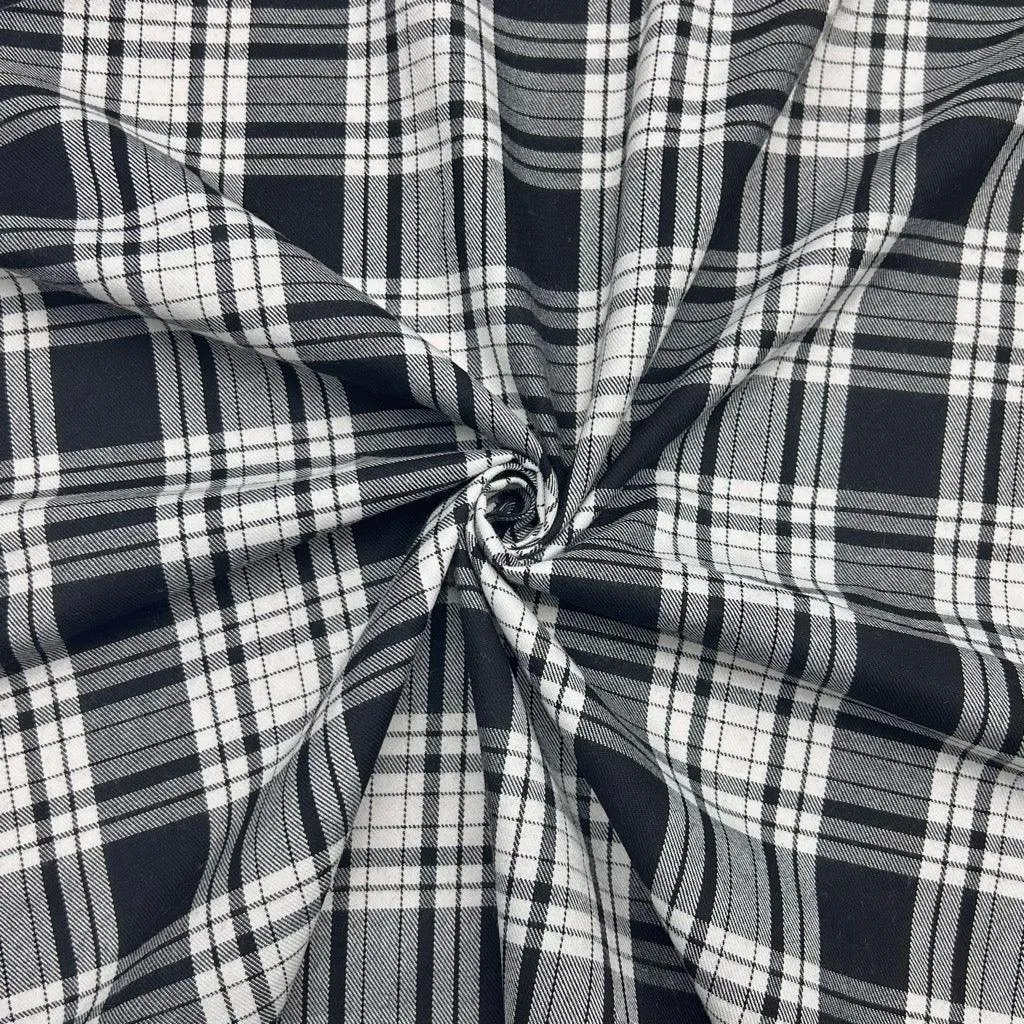 Black and White Checkered PolyViscose Tartan Fabric