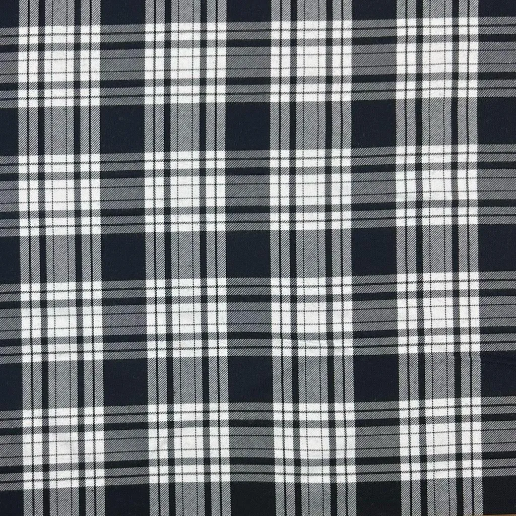 Black and White Checkered PolyViscose Tartan Fabric