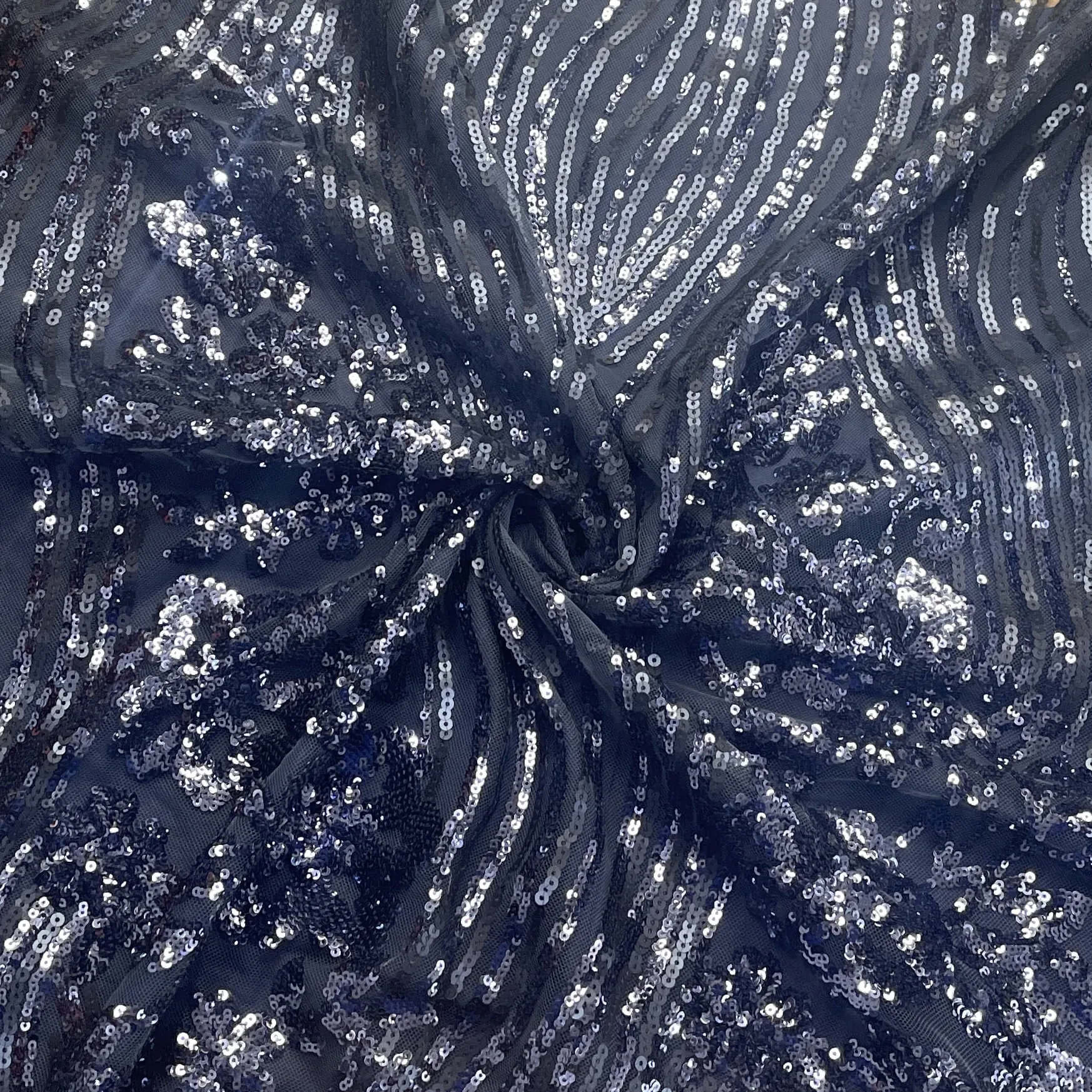 Blue Sequins Embroidery Net Fabric 19981