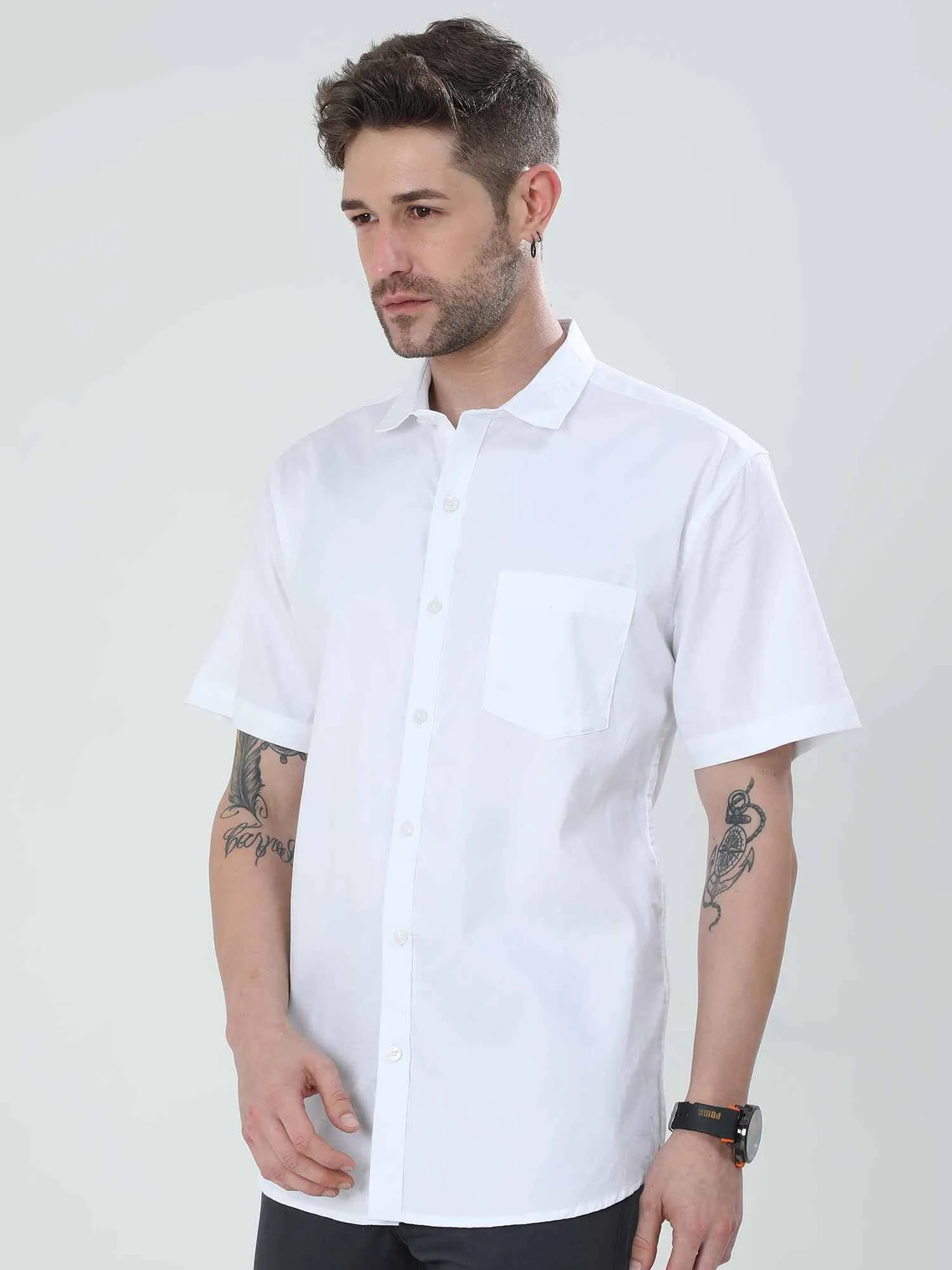 Bright White Solid Half Sleeve Shirt