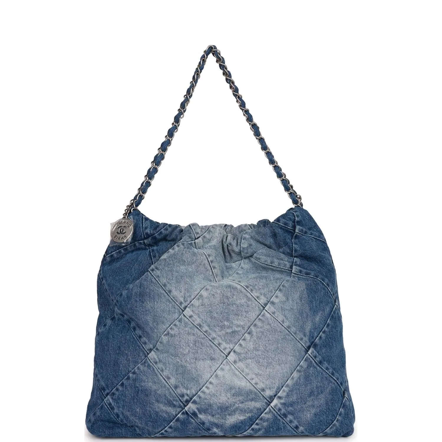 Chanel Large 22 Bag Faded Blue Denim Silver Hardware