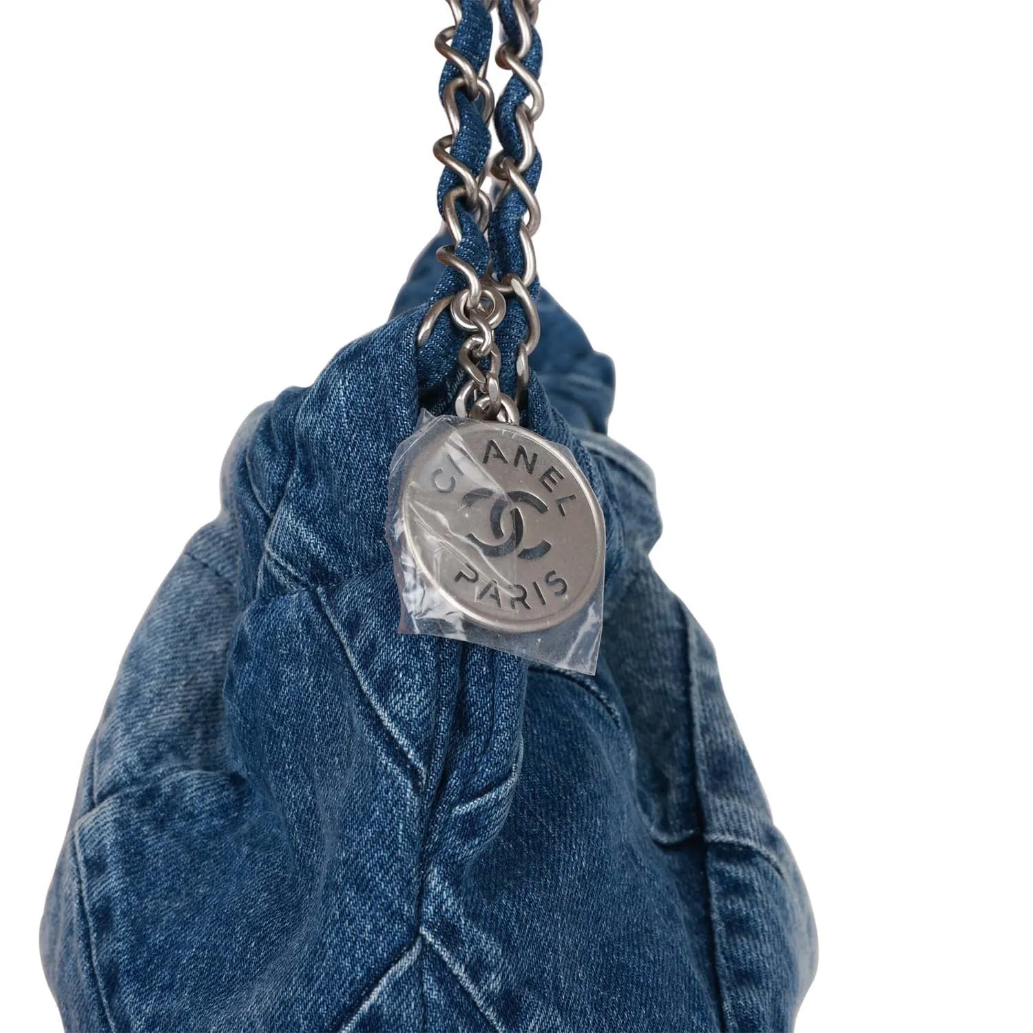 Chanel Large 22 Bag Faded Blue Denim Silver Hardware