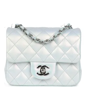 Chanel Mini Classic Square Flap Bag Blue Iridescent Calfskin Silver Hardware