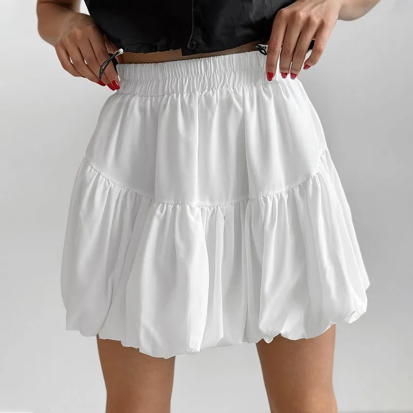 Chiffon Pure White French Balloon Skirt Skirt Autumn Women Skirt