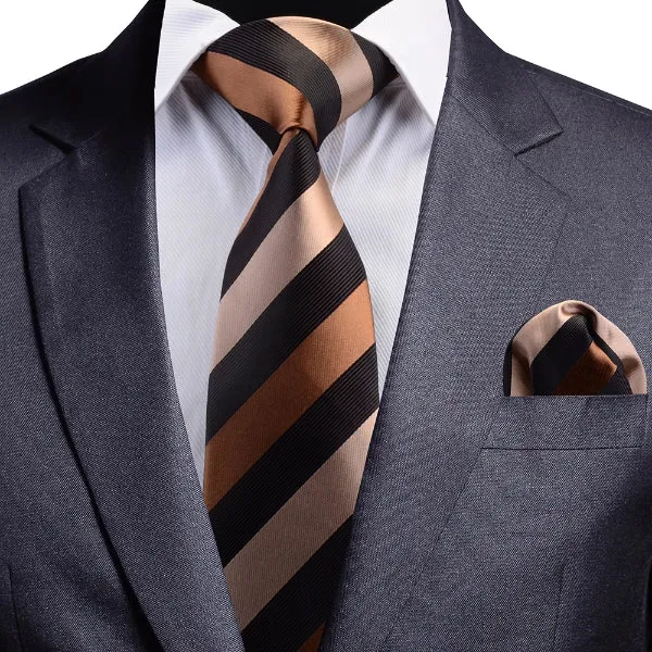 Classy Men Black & Gold Striped Silk Necktie