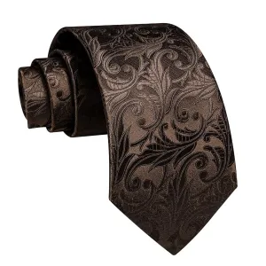 Classy Men Brown Floral Silk Necktie