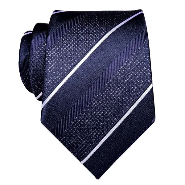 Classy Men Dark Navy Blue Striped Silk Tie