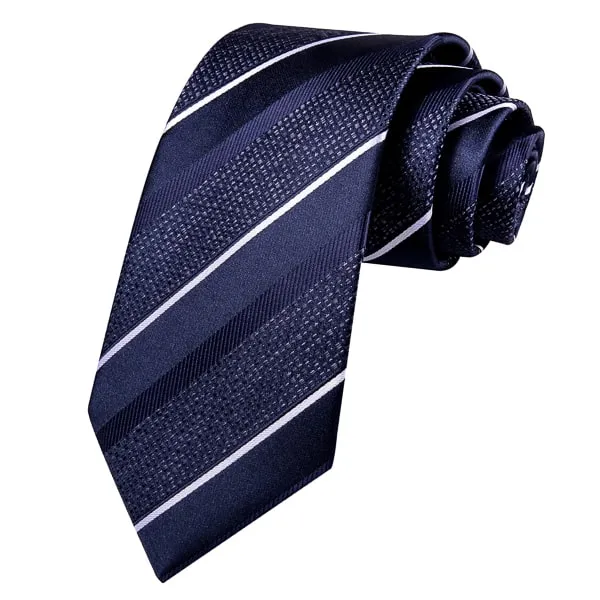 Classy Men Dark Navy Blue Striped Silk Tie