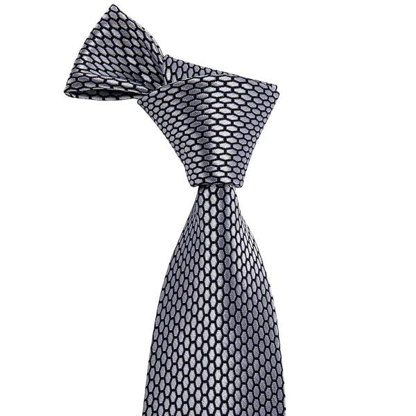 Classy Men Grey Hexagon Silk Necktie