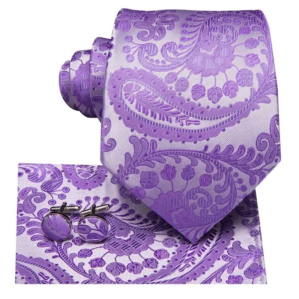 Classy Men Lavender Purple Paisley Flower Silk Tie