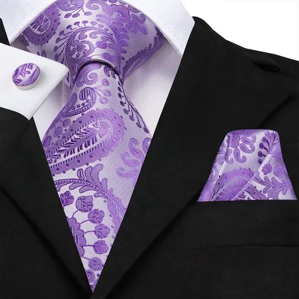 Classy Men Lavender Purple Paisley Flower Silk Tie