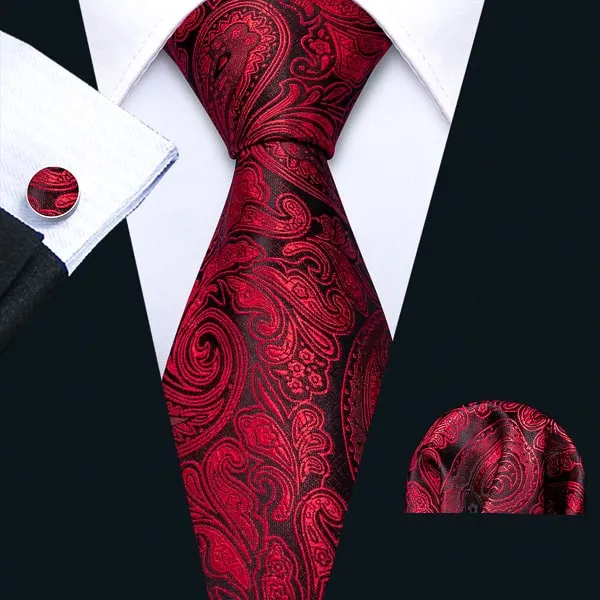 Classy Men Red Black Paisley Silk Tie