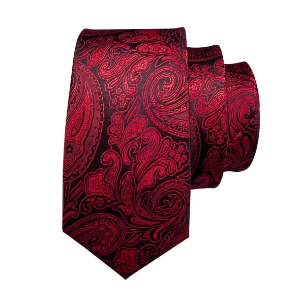 Classy Men Red Black Paisley Silk Tie