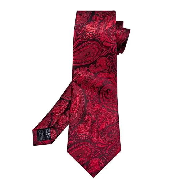 Classy Men Red Black Paisley Silk Tie