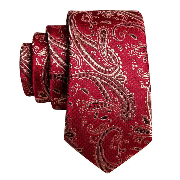 Classy Men Red Gold Paisley Silk Necktie