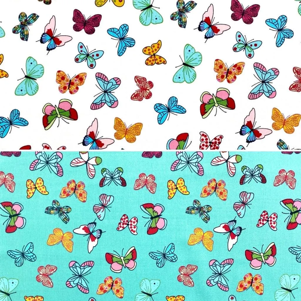 Colourful Butterfly Rose & Hubble Cotton Poplin Fabric