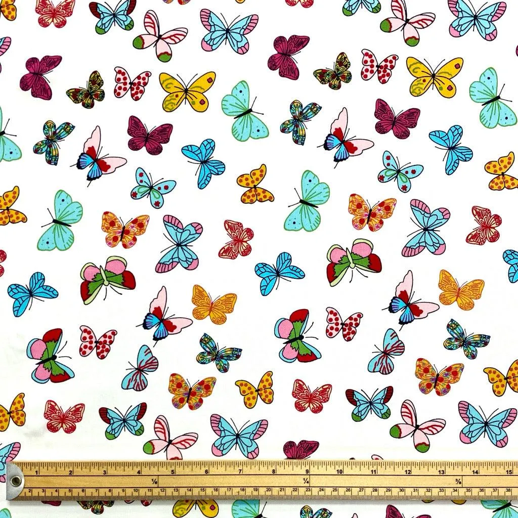 Colourful Butterfly Rose & Hubble Cotton Poplin Fabric