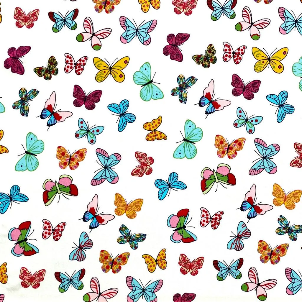 Colourful Butterfly Rose & Hubble Cotton Poplin Fabric