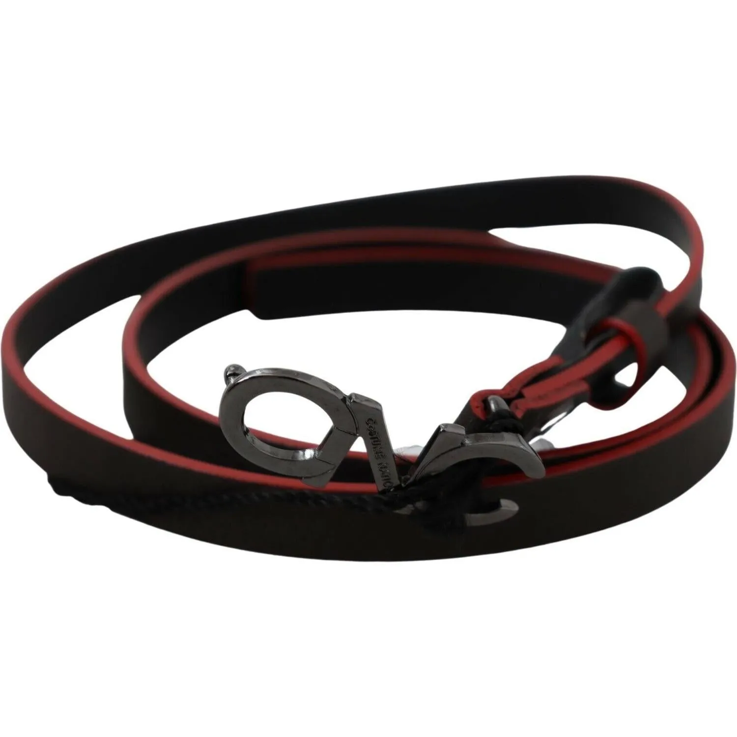 Costume National Maroon & Black Italian Leather Fashion Belt