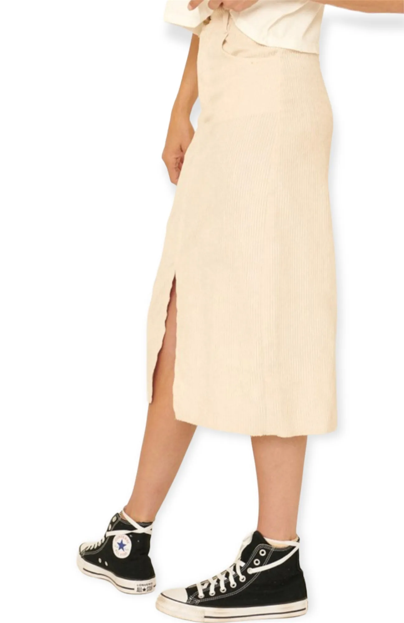 Cream Corduroy Midi Skirt