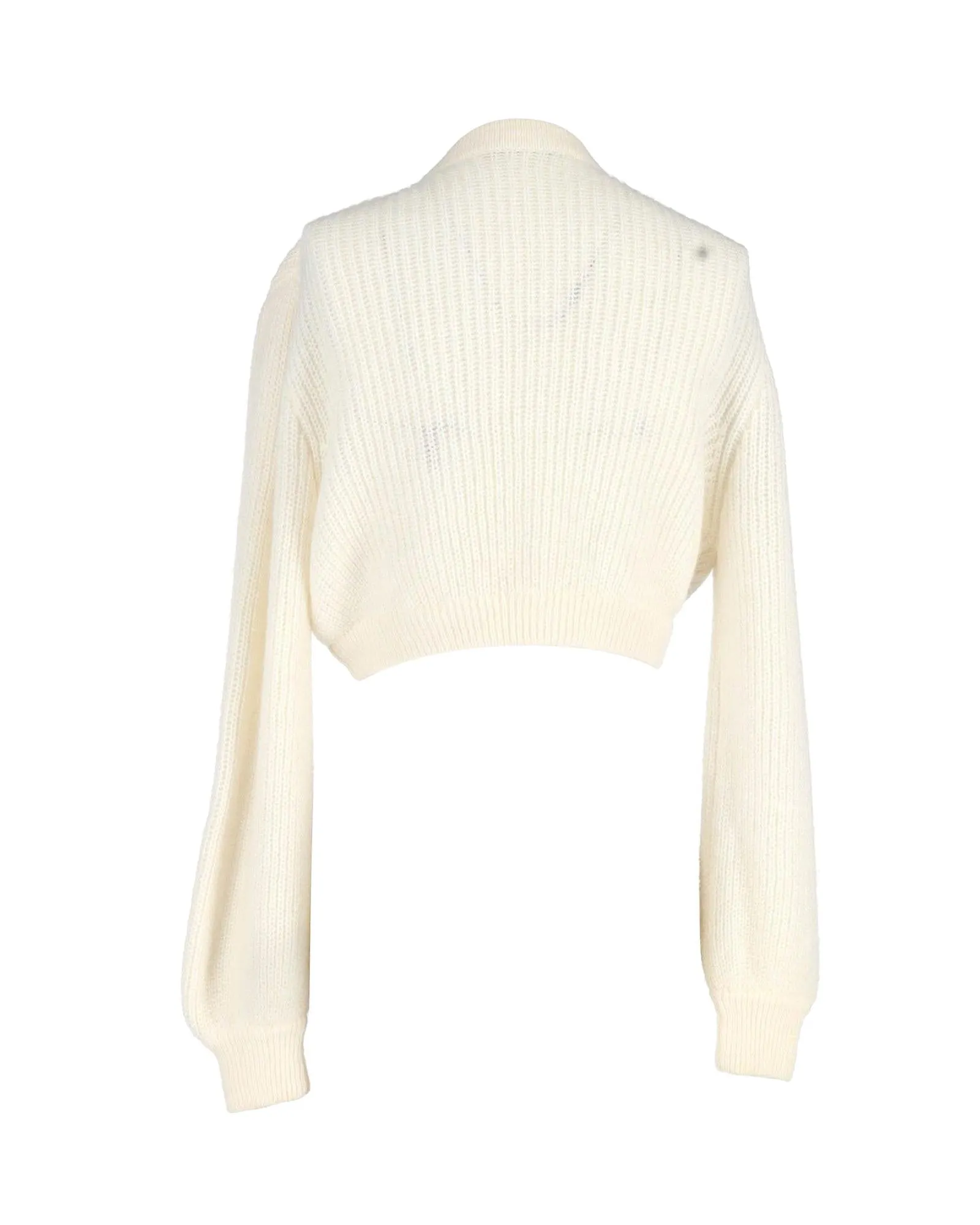 Crystal-Button Cropped Cardigan in Cream Wool