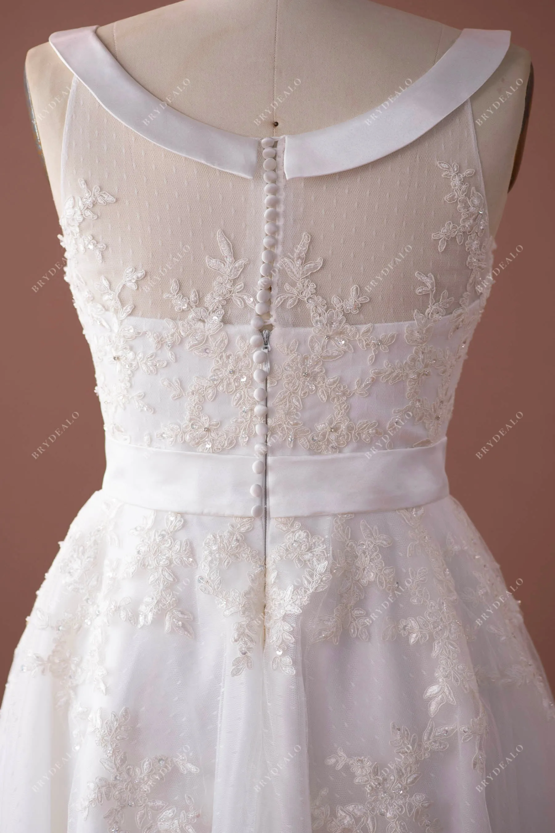 Cute Sequin Lace Tea Length Puffy Wedding Dress