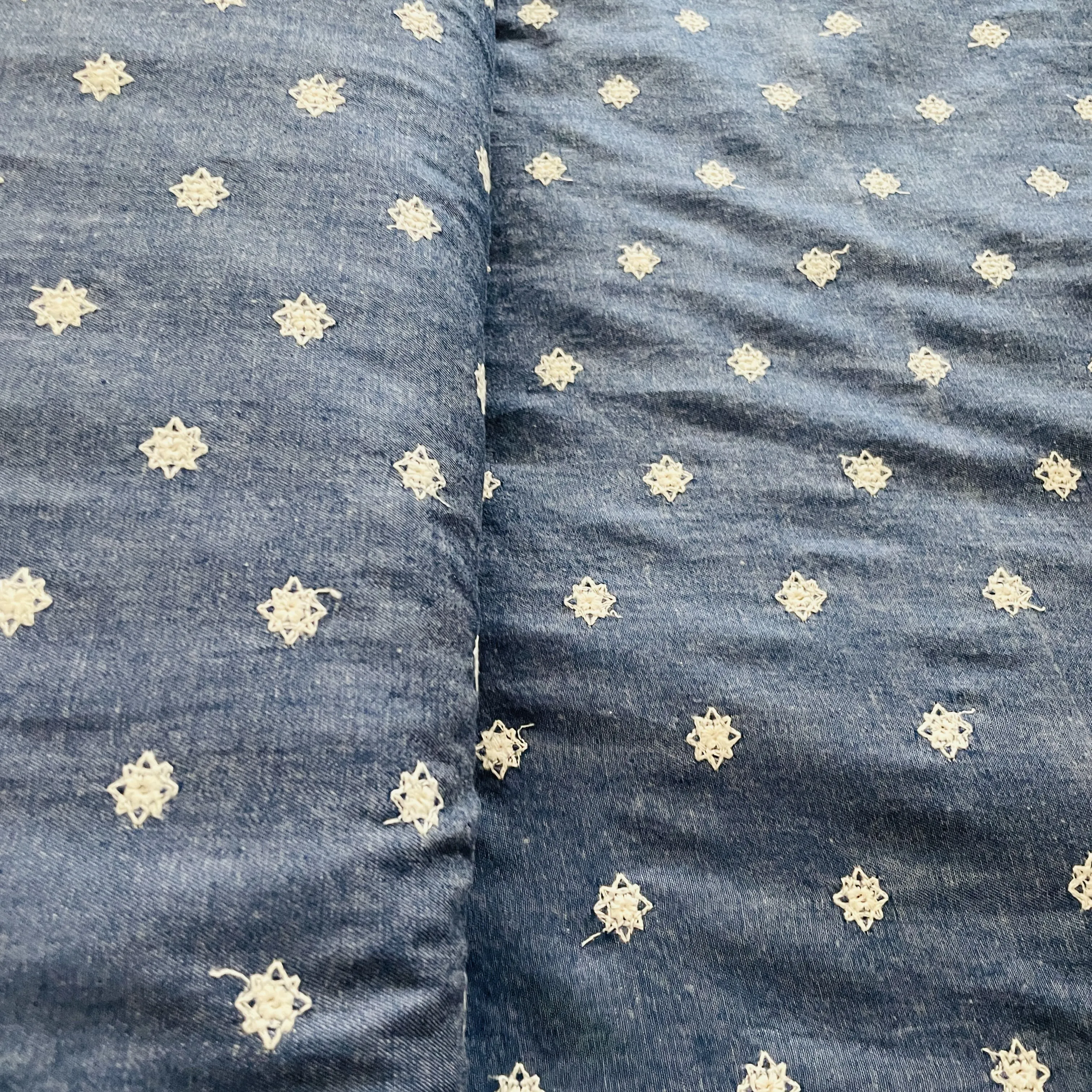 Dark Blue Floral Embroidery Denim Fabric