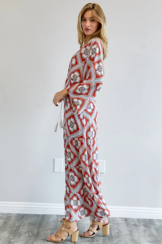 Davi & Dani Printed Long Sleeve Loose Kimono Duster