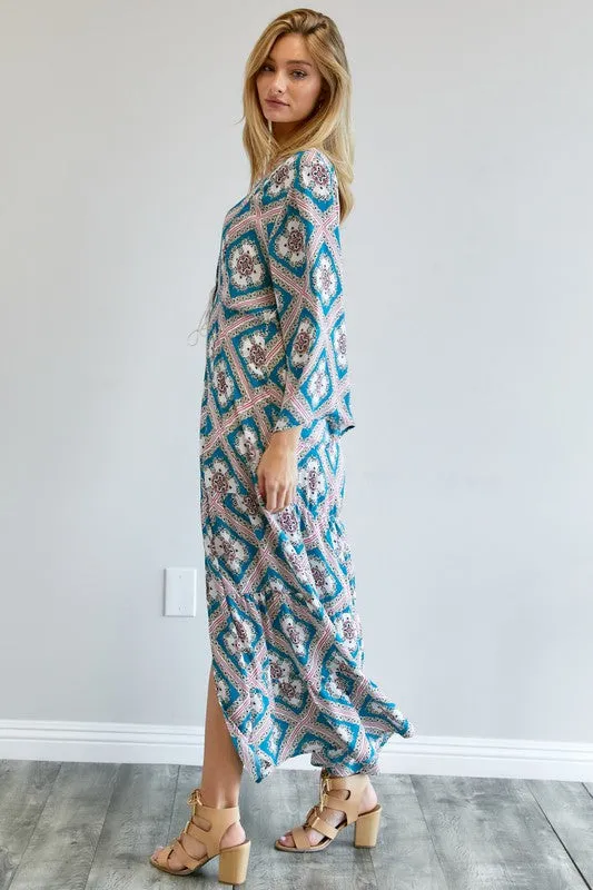 Davi & Dani Printed Long Sleeve Loose Kimono Duster