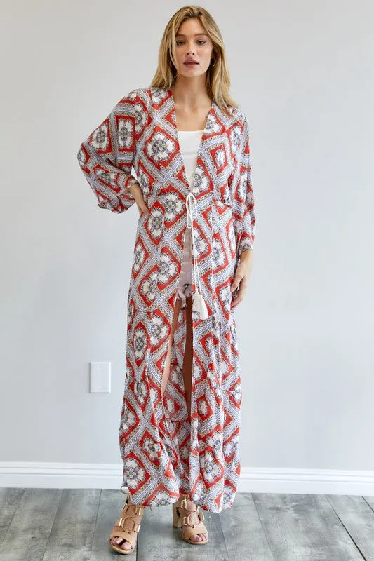 Davi & Dani Printed Long Sleeve Loose Kimono Duster