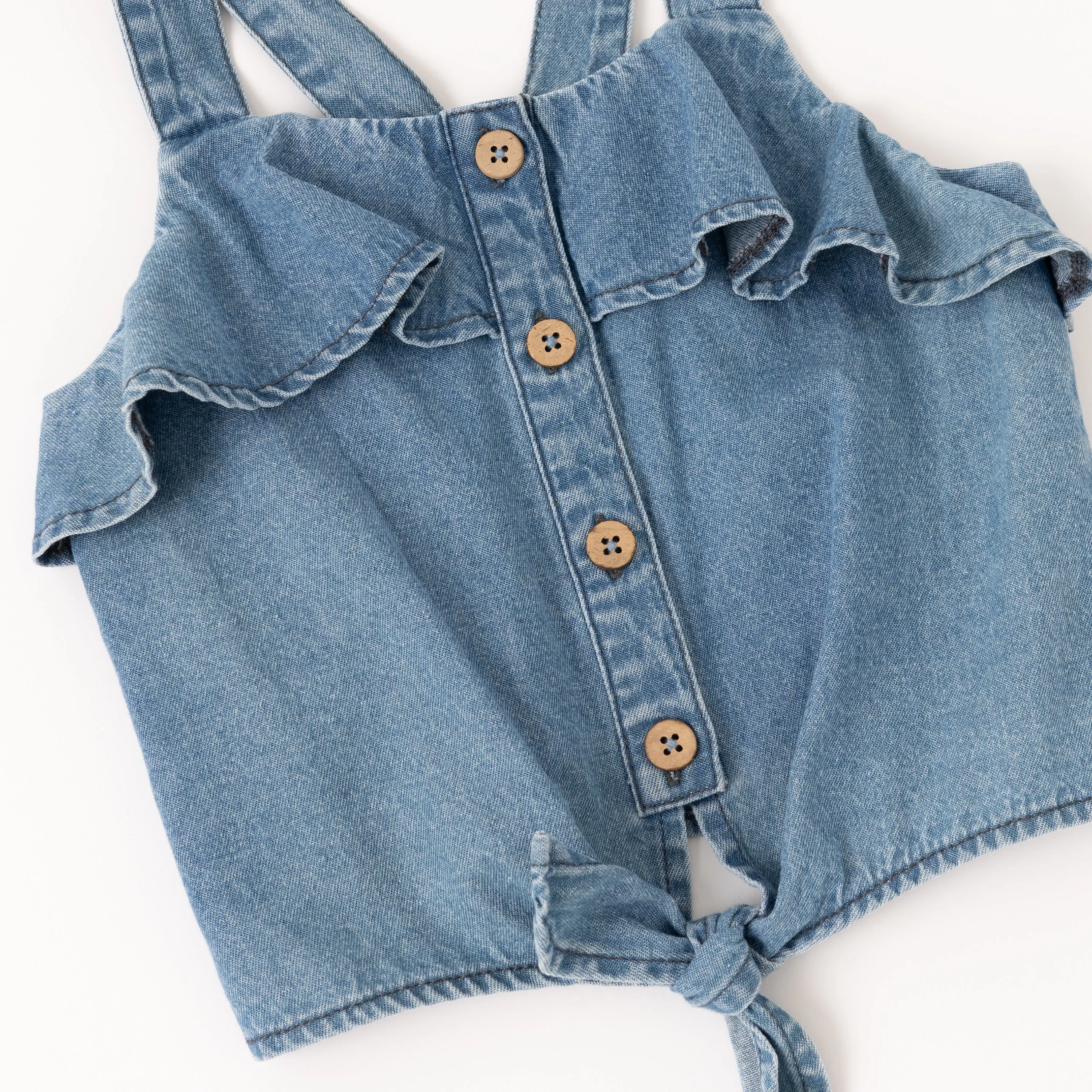 Denim Ruffle Yoke Top