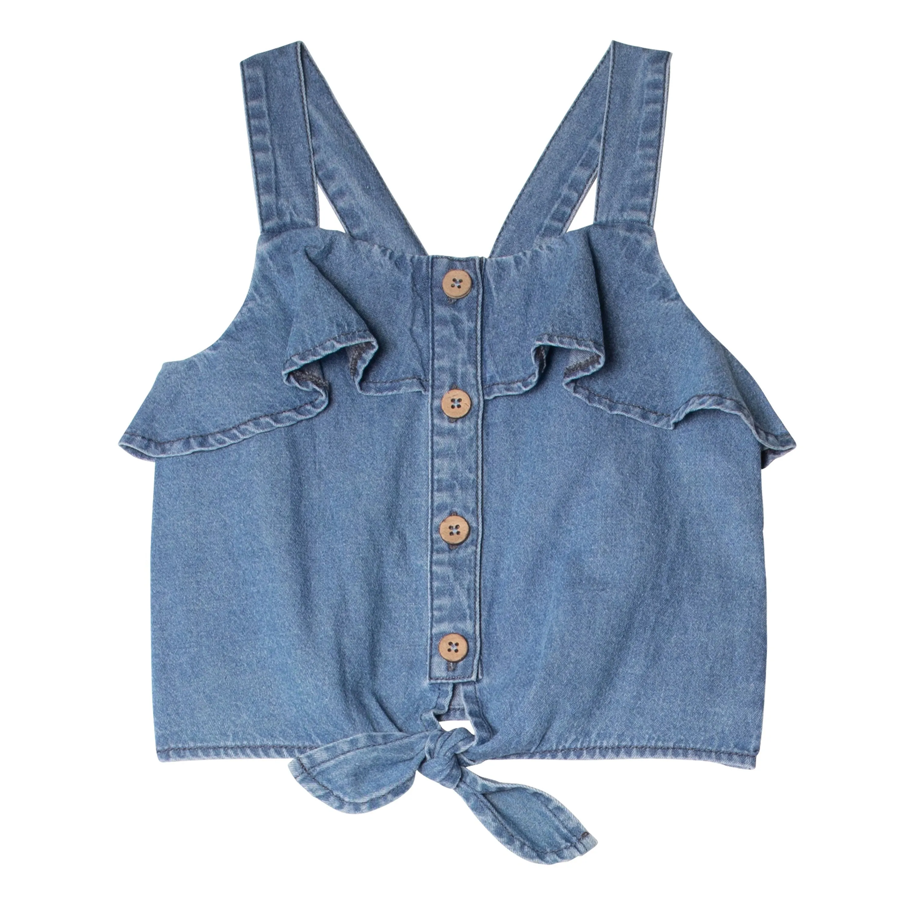 Denim Ruffle Yoke Top