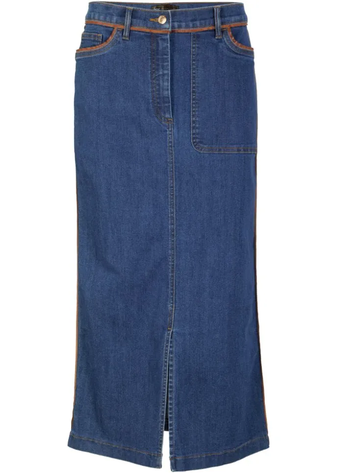 Denim skirt with polyurethane piping Bpc Selection, blue