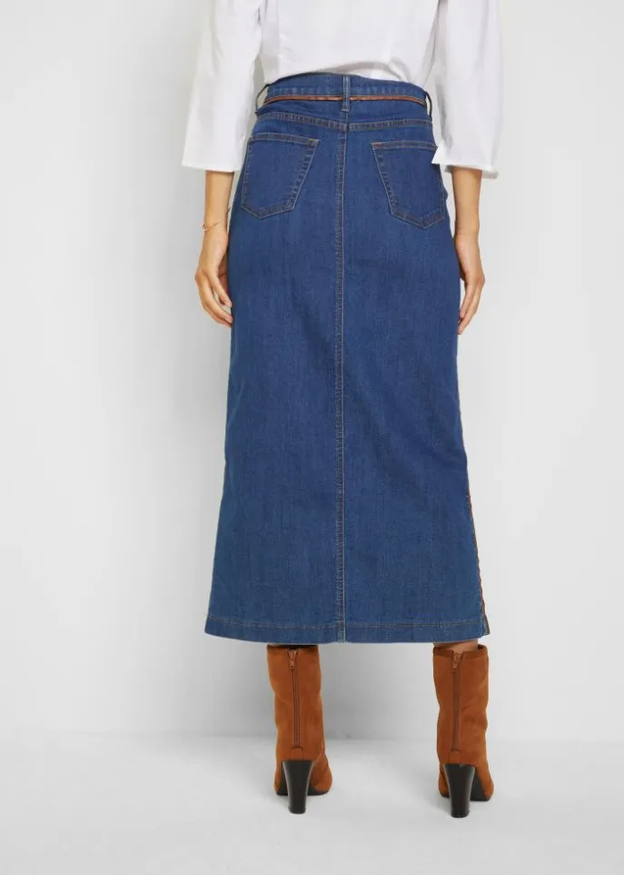 Denim skirt with polyurethane piping Bpc Selection, blue