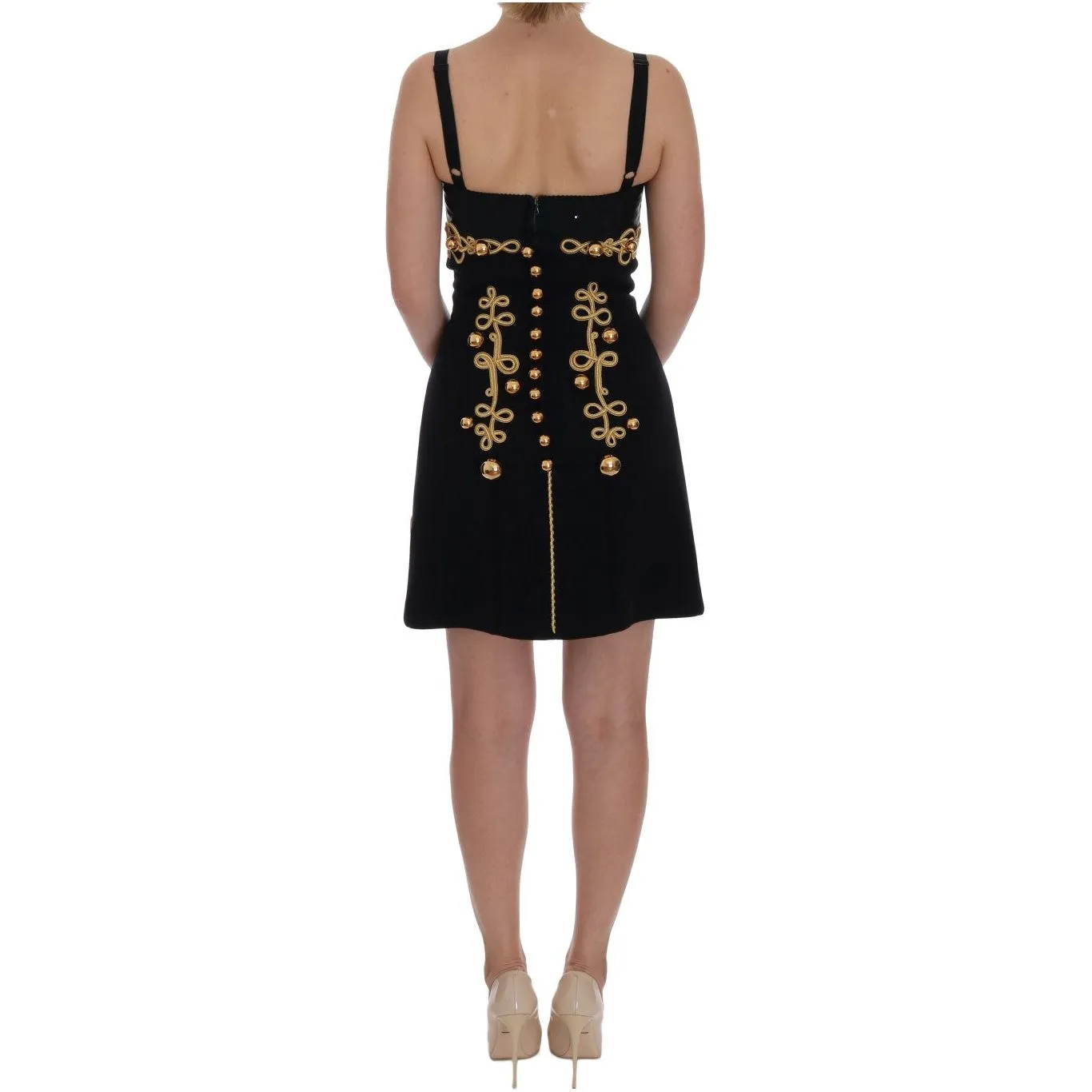 Dolce & Gabbana Elegant Black A-Line Sleeveless Dress with Gold Details