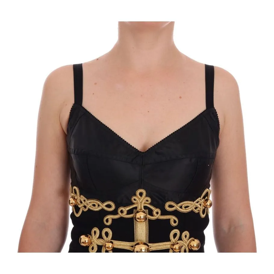 Dolce & Gabbana Elegant Black A-Line Sleeveless Dress with Gold Details