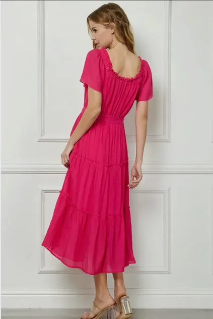 Dresses - Fuchsia Ruffle Tiered Cropped Maxi With Lining