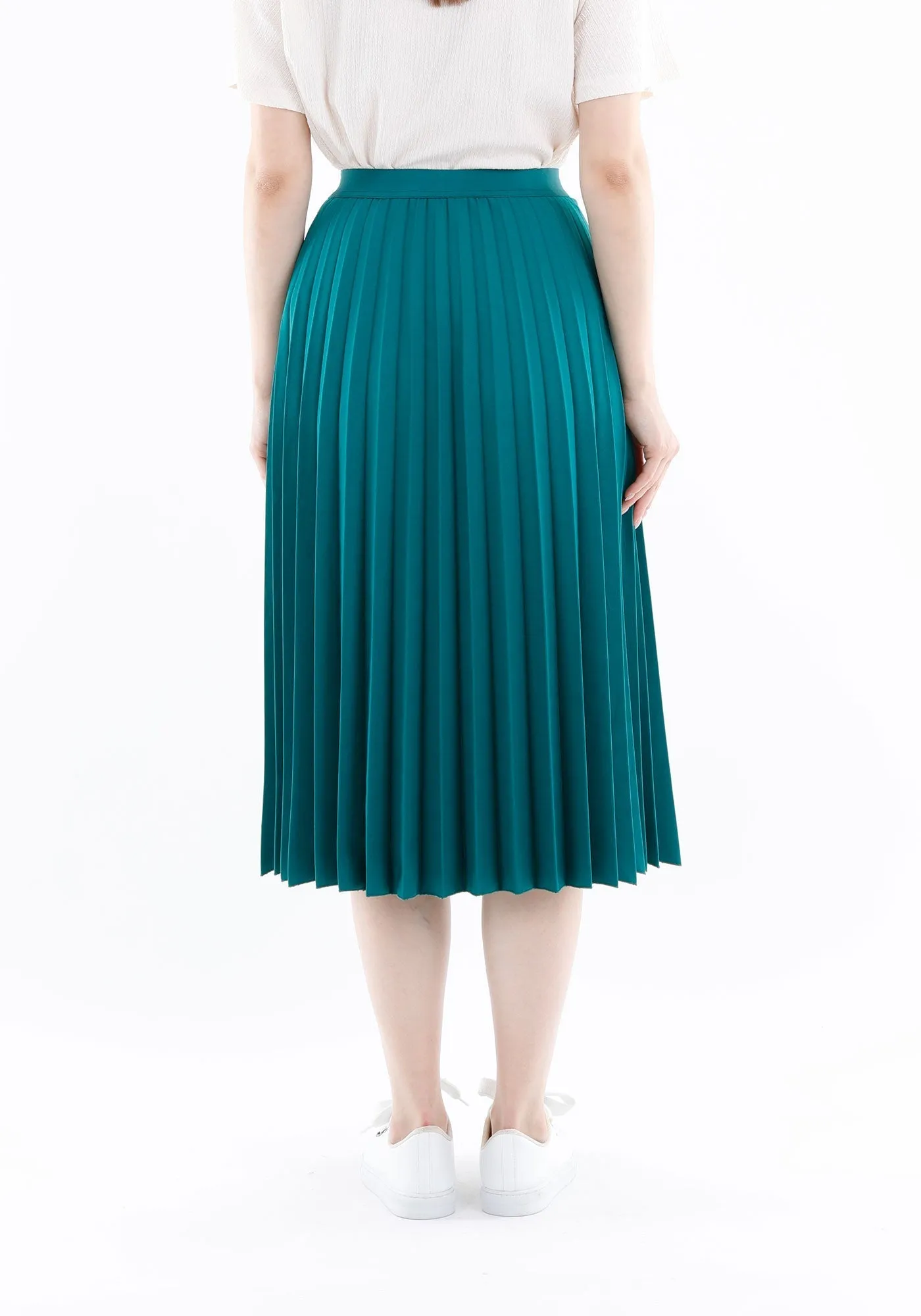 Elastic Waist Plisse Pleated Midi Skirt