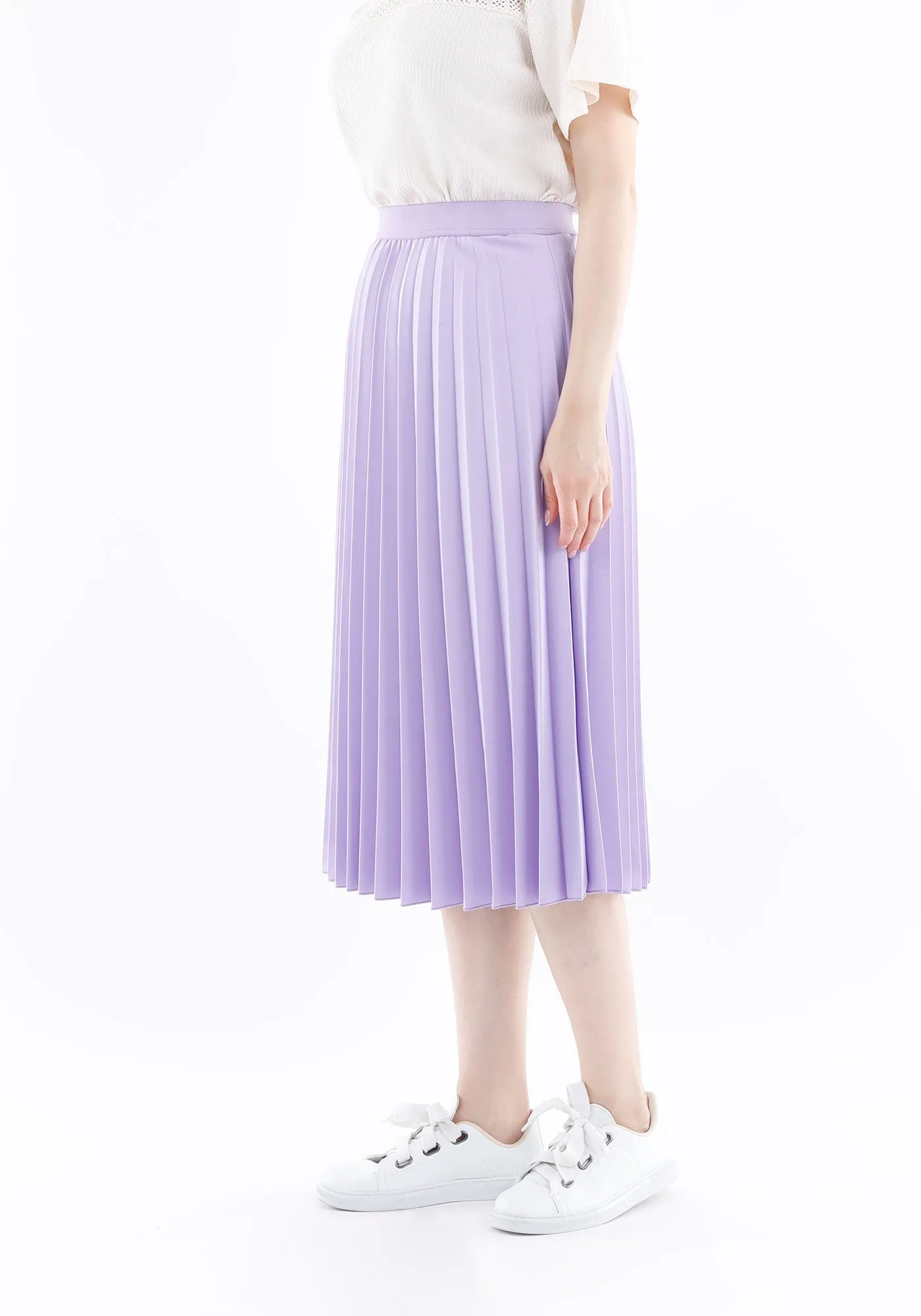 Elastic Waist Plisse Pleated Midi Skirt