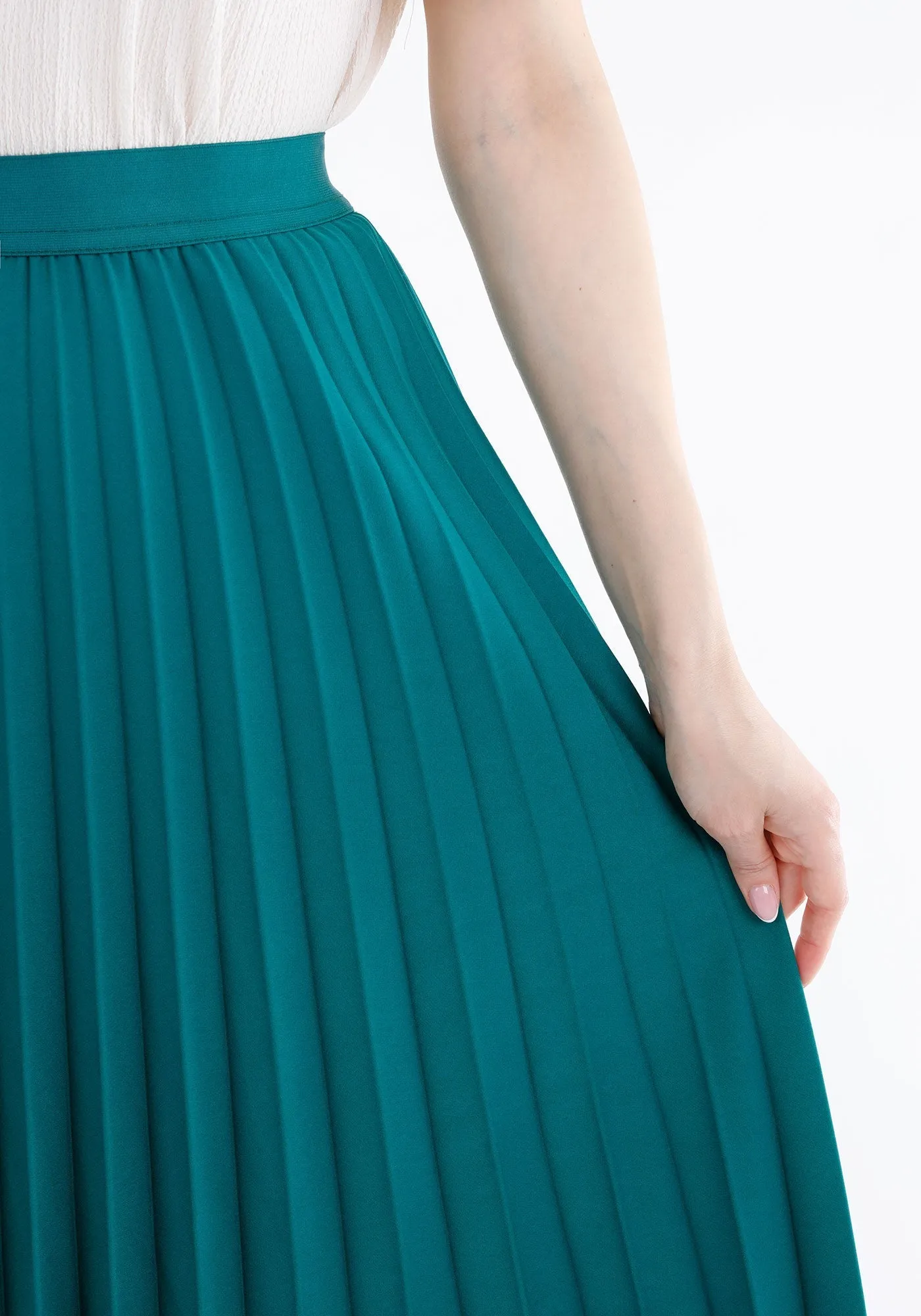 Elastic Waist Plisse Pleated Midi Skirt